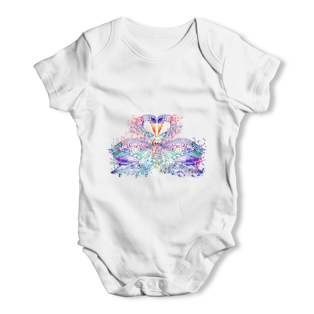 Watercolour Rainbow Swans Baby Grow Bodysuit