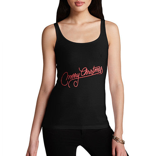 Women's Merry Christmas Red Glitter Tank Top