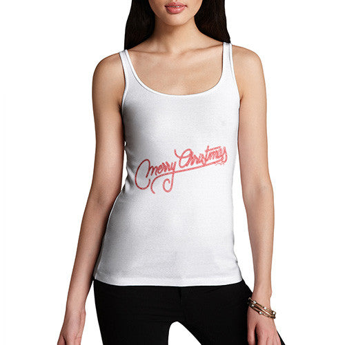 Women's Merry Christmas Red Glitter Tank Top