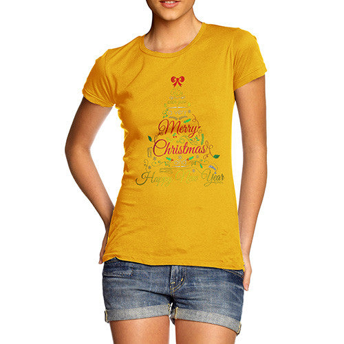 Women's Merry Christmas & A Happy New Year Tree T-Shirt