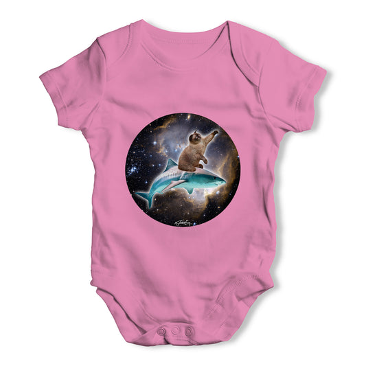 Cat Riding A Shark In Space Baby Grow Bodysuit