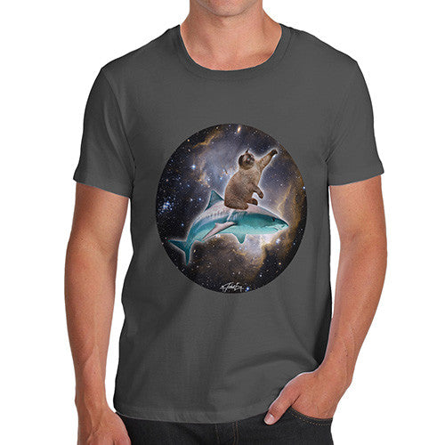 Men's Cat Riding A Shark In Space T-Shirt