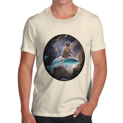 Men's Cat Riding A Shark In Space T-Shirt