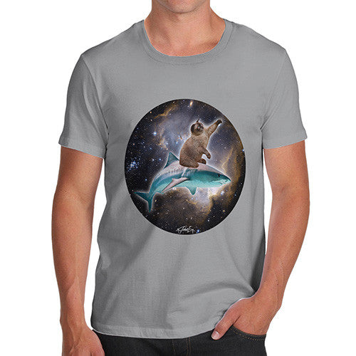 Men's Cat Riding A Shark In Space T-Shirt