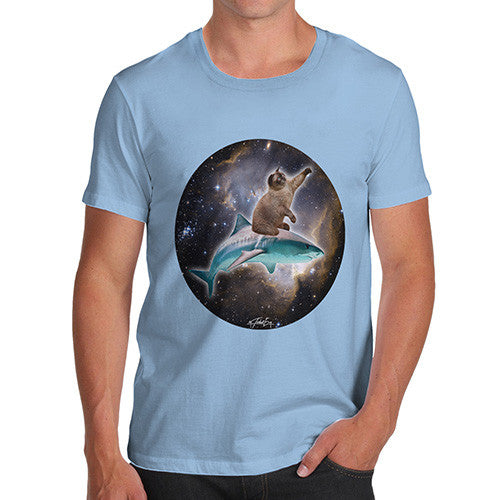 Men's Cat Riding A Shark In Space T-Shirt