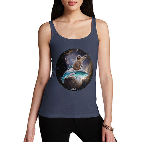 Women's Cat Riding A Shark In Space Tank Top