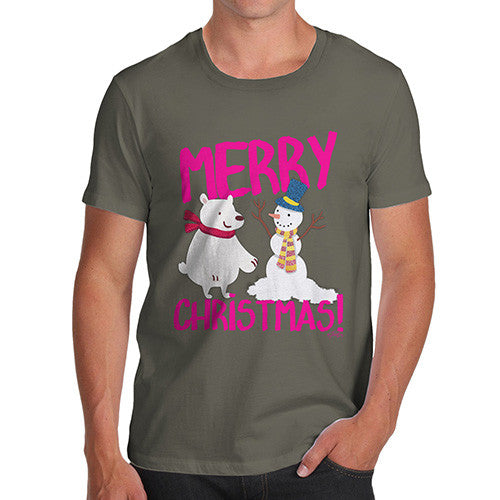 Men's Merry Christmas Bear & Snowman T-Shirt