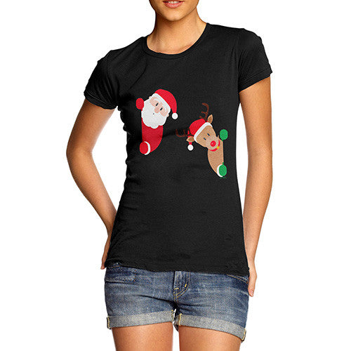 Women's Santa & Rudolph Peekaboo T-Shirt