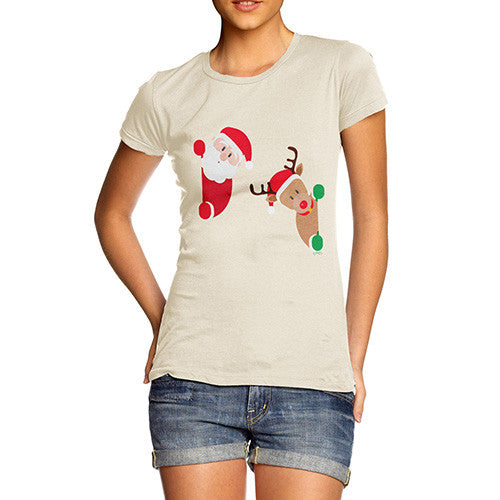 Women's Santa & Rudolph Peekaboo T-Shirt