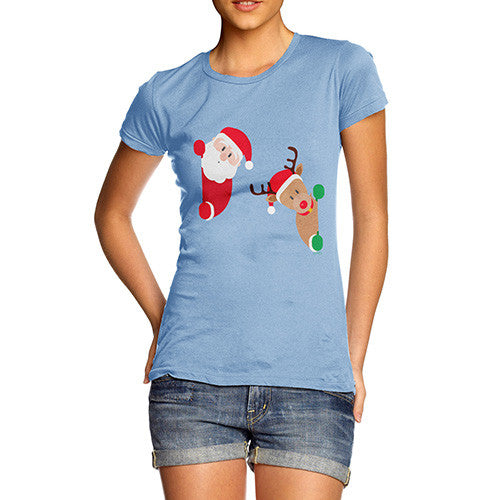 Women's Santa & Rudolph Peekaboo T-Shirt