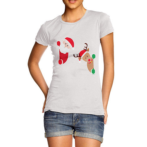 Women's Santa & Rudolph Peekaboo T-Shirt