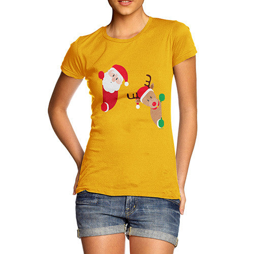 Women's Santa & Rudolph Peekaboo T-Shirt