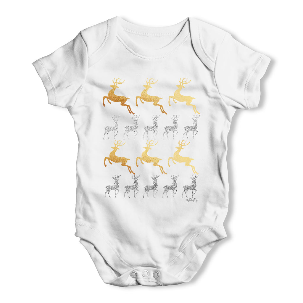 Gold & Silver Reindeer Pattern Baby Grow Bodysuit
