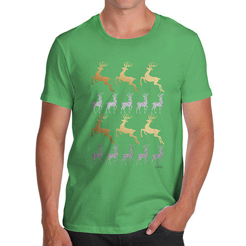 Men's Gold & Silver Reindeer Pattern T-Shirt