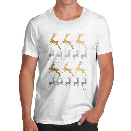 Men's Gold & Silver Reindeer Pattern T-Shirt