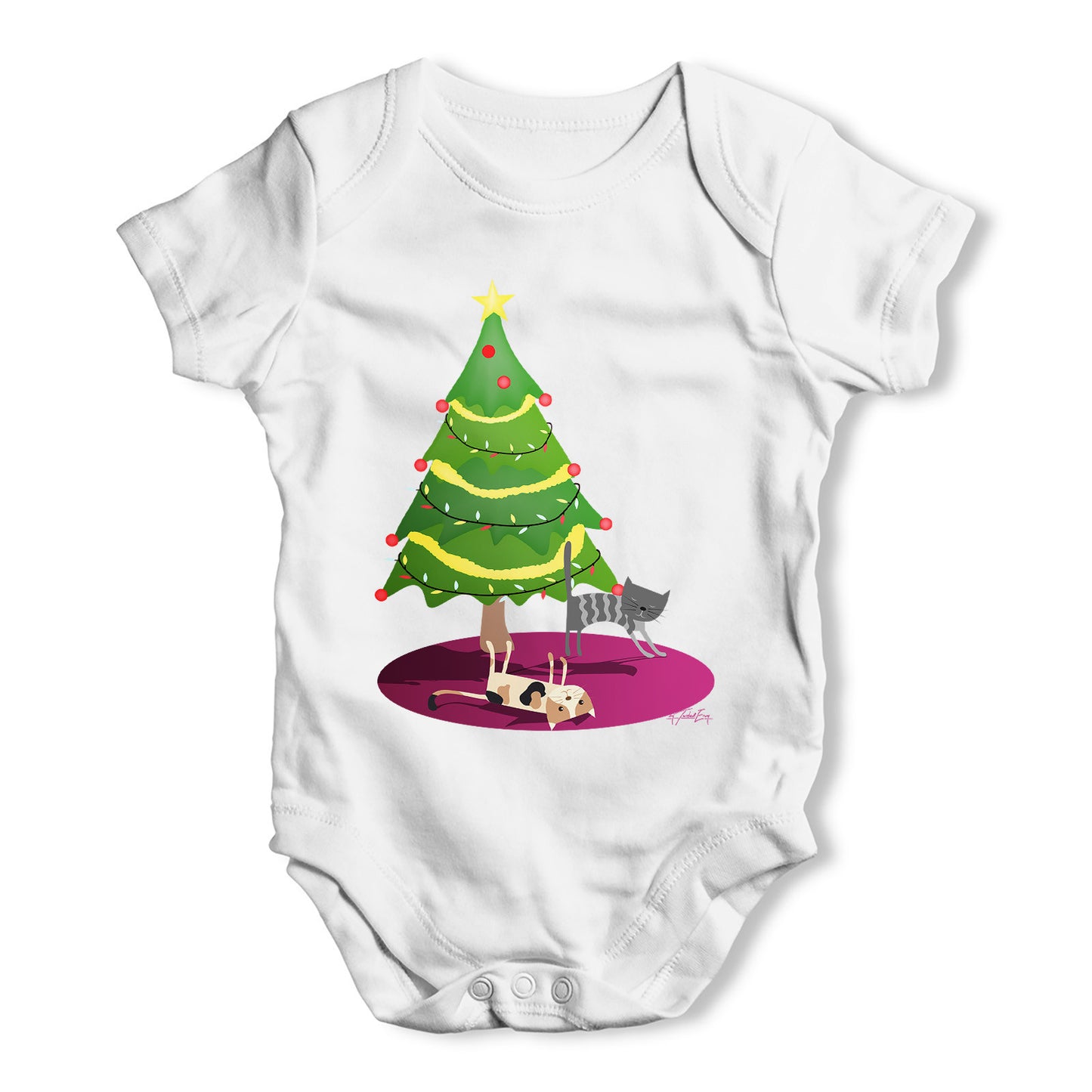 Cats Under The Christmas Tree Baby Grow Bodysuit