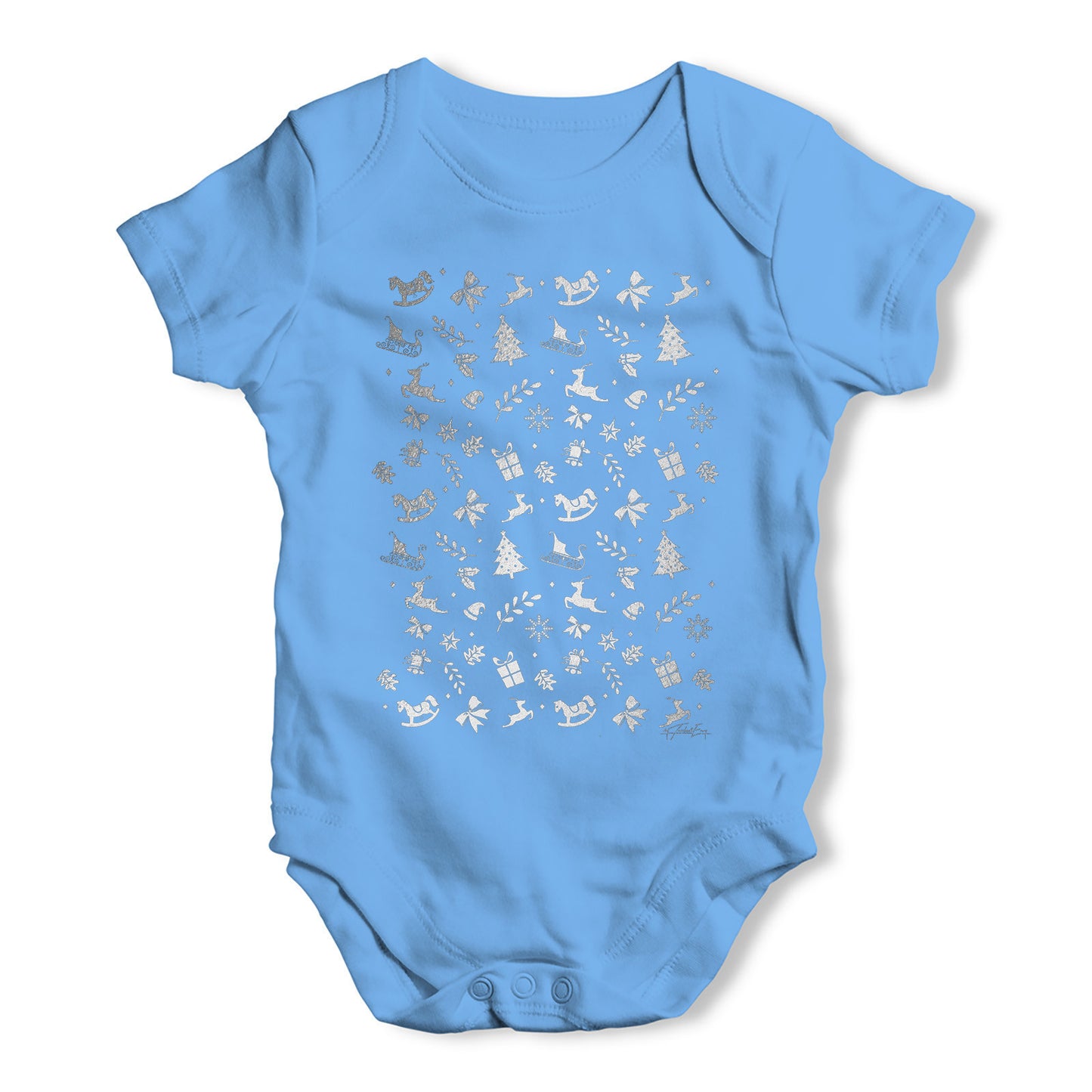 Silver Christmas Pattern Baby Grow Bodysuit