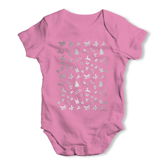 Silver Christmas Pattern Baby Grow Bodysuit