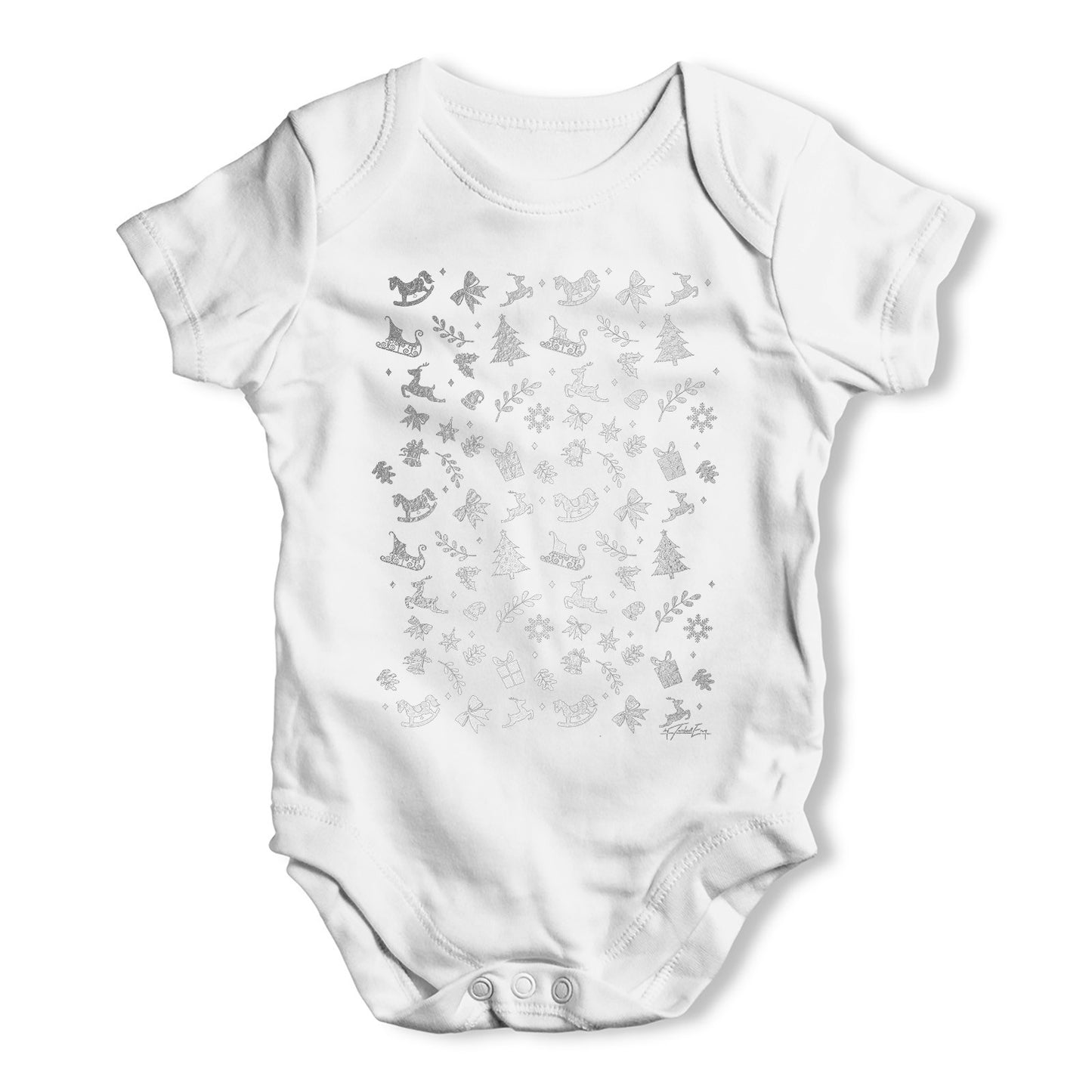 Silver Christmas Pattern Baby Grow Bodysuit