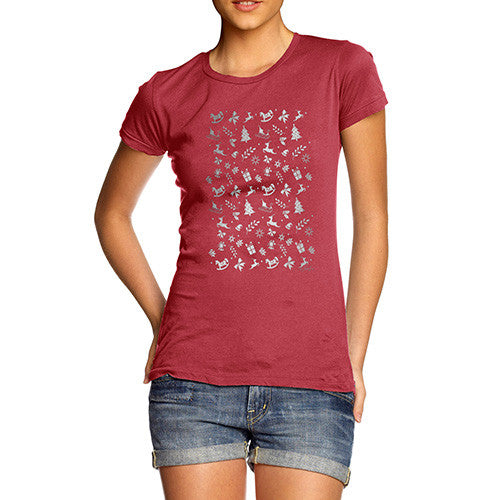 Women's Silver Christmas Pattern T-Shirt