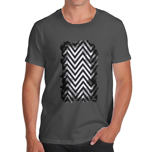 Men's Black & White Geometric Chevron Pattern T-Shirt