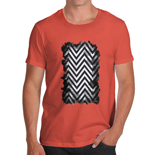 Men's Black & White Geometric Chevron Pattern T-Shirt