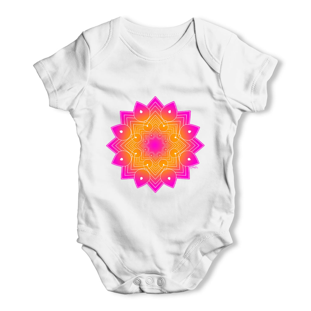 Geometric Pink & Orange Mandala Baby Grow Bodysuit