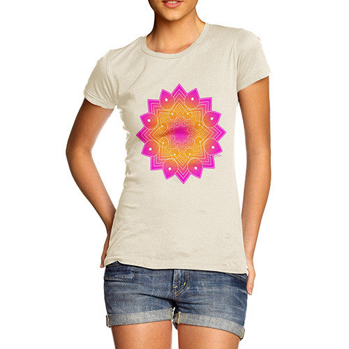 Women's Geometric Pink & Orange Mandala T-Shirt