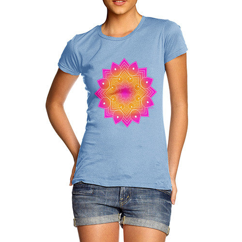 Women's Geometric Pink & Orange Mandala T-Shirt