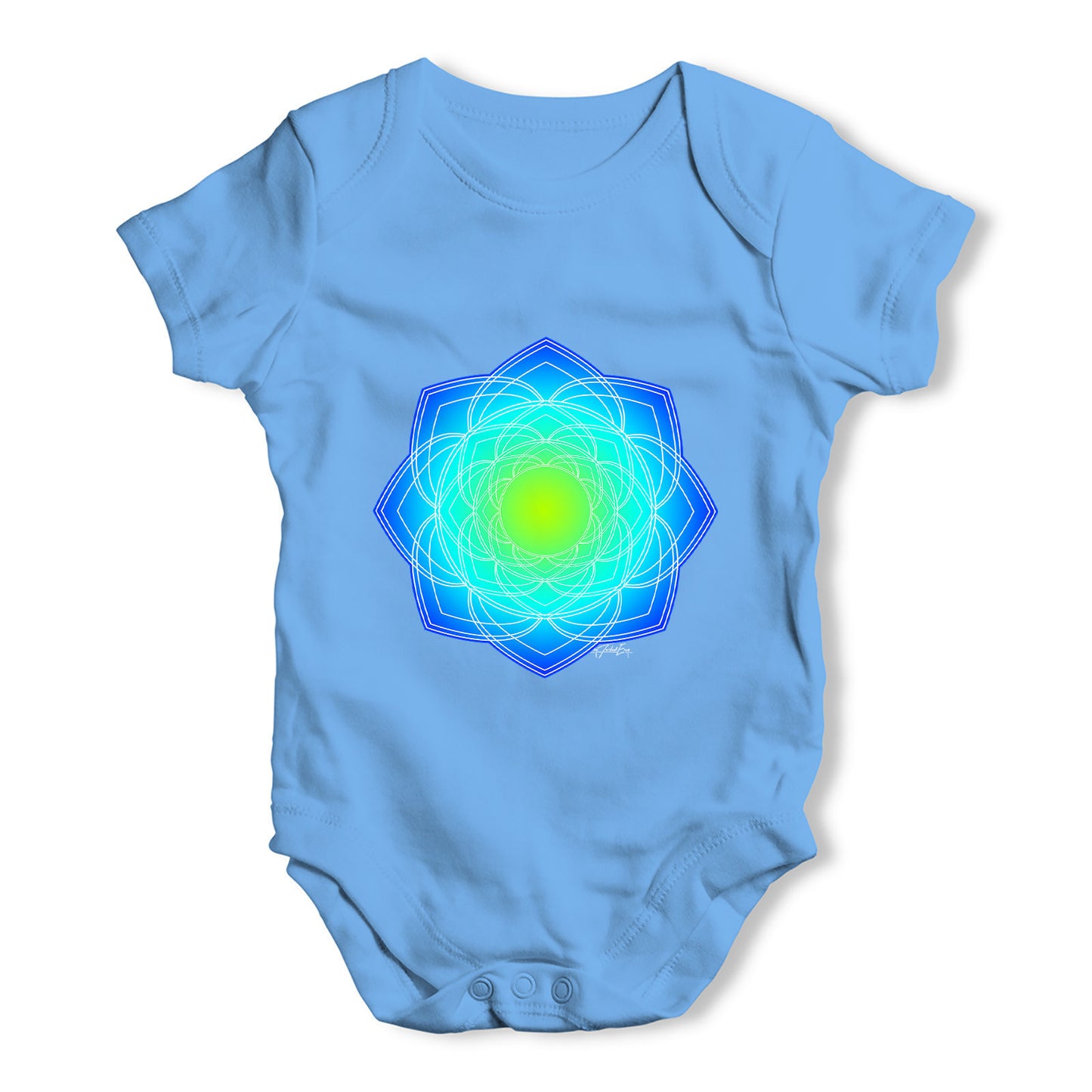 Geometric Blue & Green Mandala Baby Grow Bodysuit