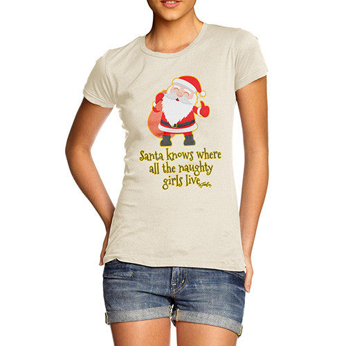 Women's Santa Knows Where All The Naughty Girls Live T-Shirt