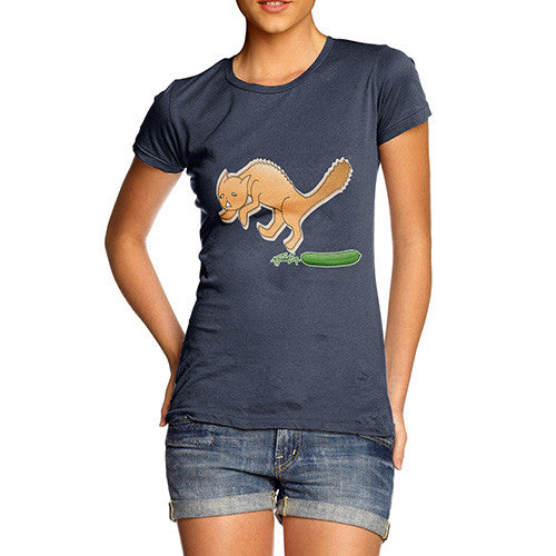 Women's Cat Scared Of Cucumbers T-Shirt