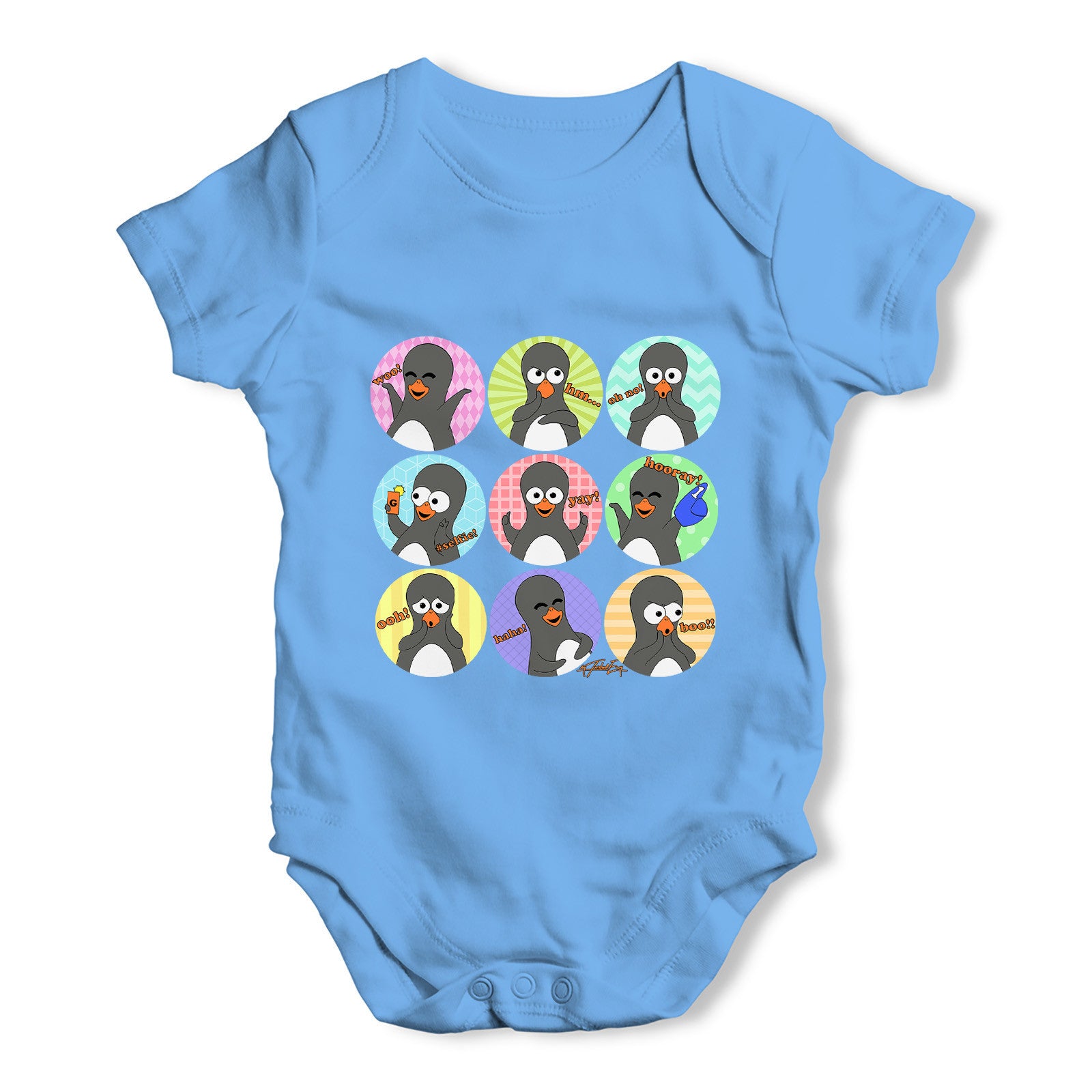 Guin The Penguin Emoticons Baby Grow Bodysuit