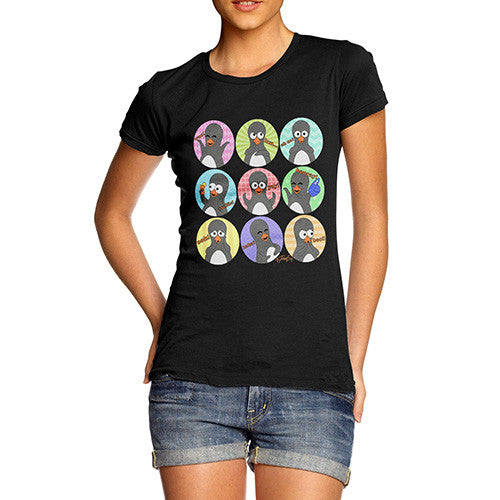 Women's Guin Penguin Emoticons T-Shirt