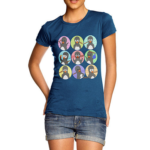 Women's Guin Penguin Emoticons T-Shirt