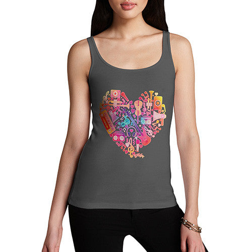 Women's Love Heart Musical Instruments Tank Top