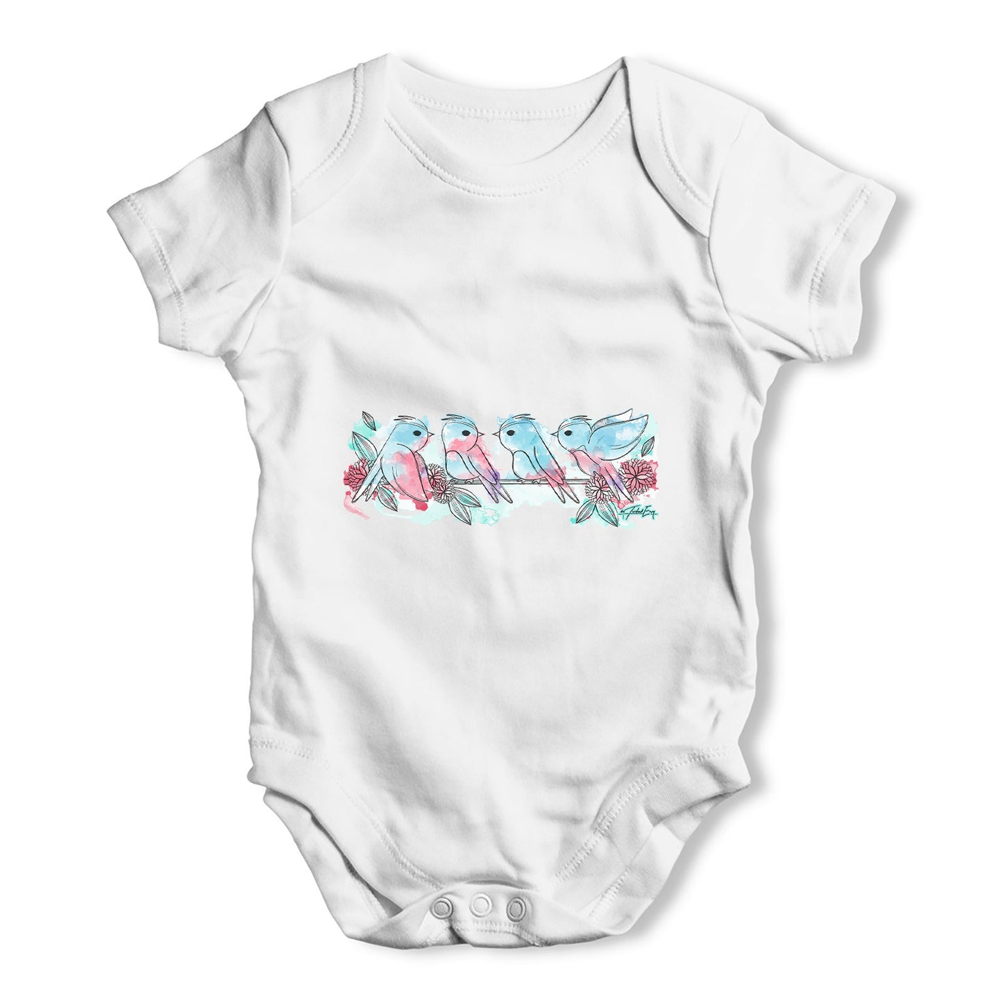 Beautiful Watercolour Spring Birds Baby Grow Bodysuit