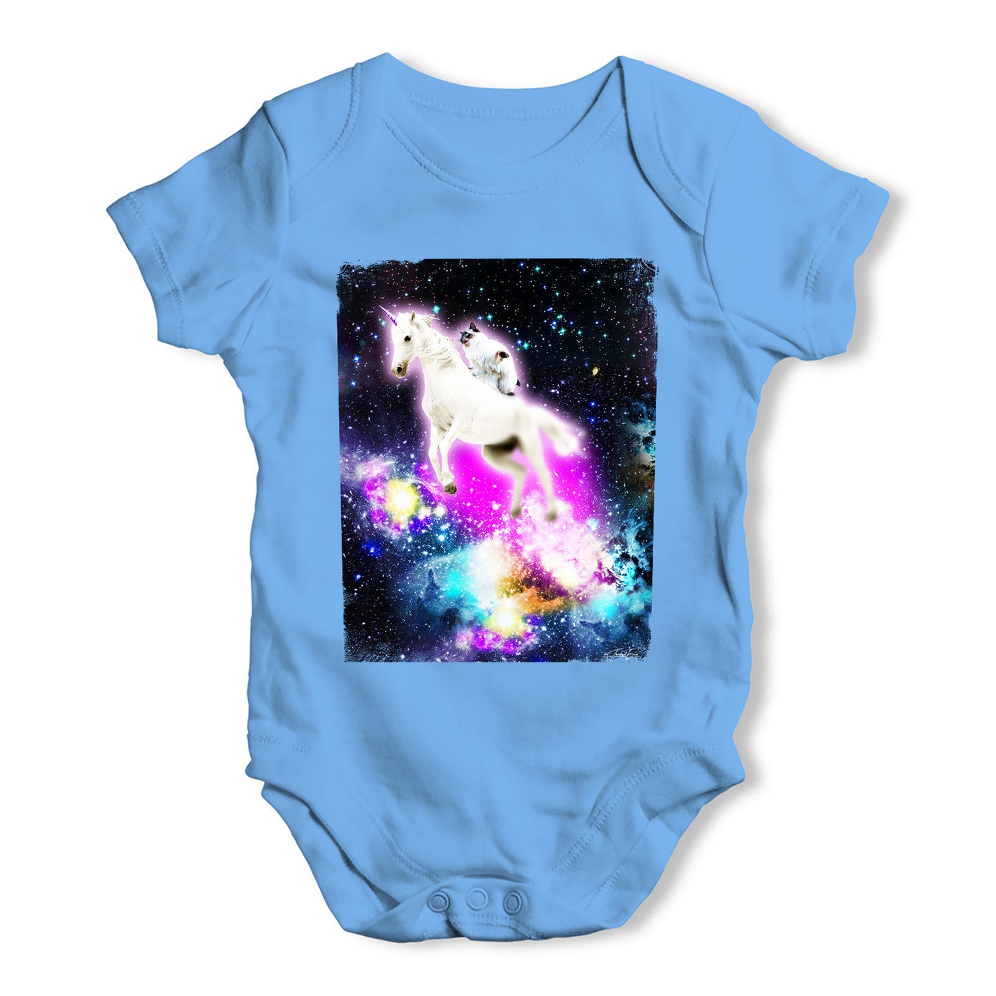 Cat Riding Unicorn In Space Baby Grow Bodysuit