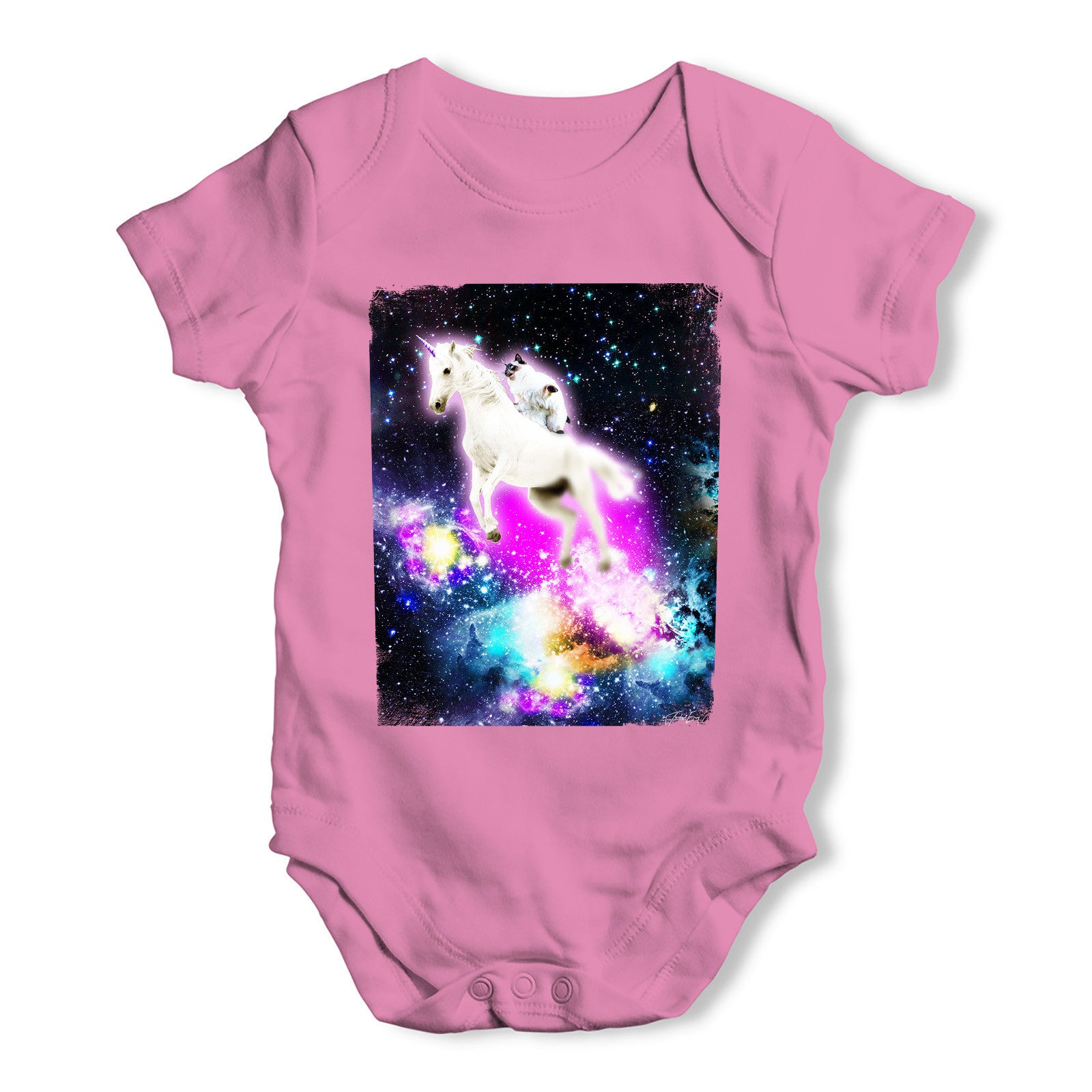 Cat Riding Unicorn In Space Baby Grow Bodysuit