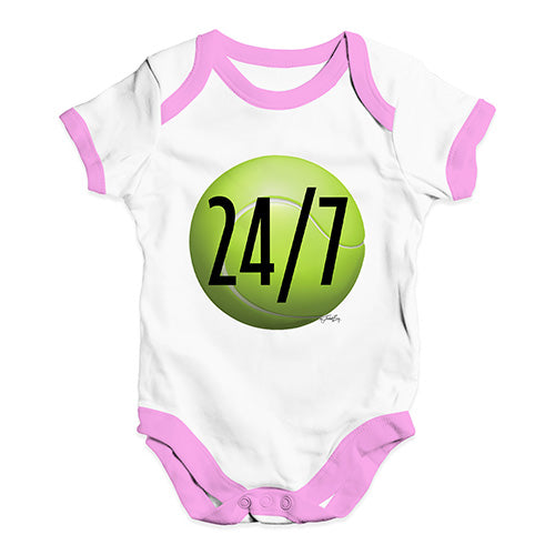 Babygrow Baby Romper Tennis 24 Seven Baby Unisex Baby Grow Bodysuit 12-18 Months White Pink Trim