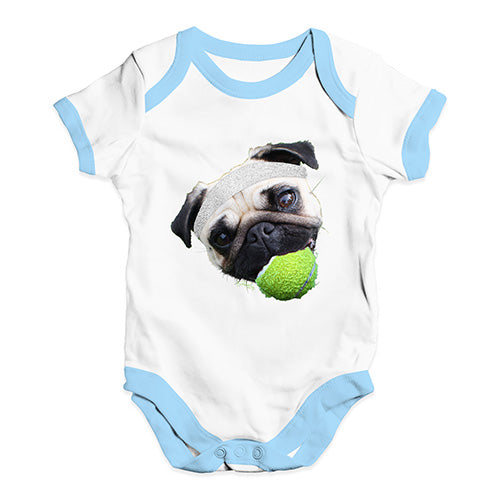 Bodysuit Baby Romper Tennis Pug Baby Unisex Baby Grow Bodysuit 12-18 Months White Blue Trim