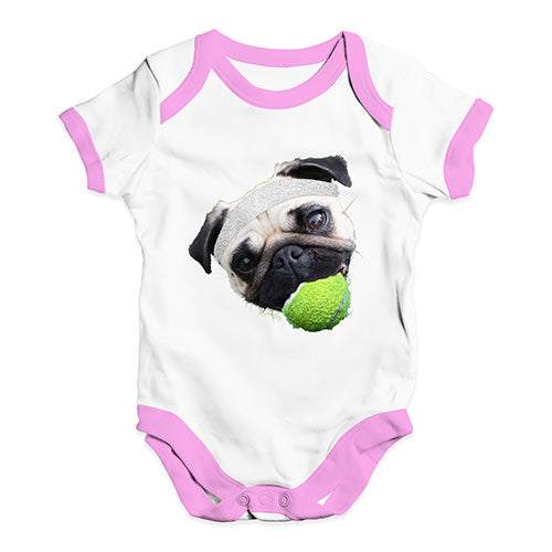 Baby Boy Clothes Tennis Pug Baby Unisex Baby Grow Bodysuit 6-12 Months White Pink Trim