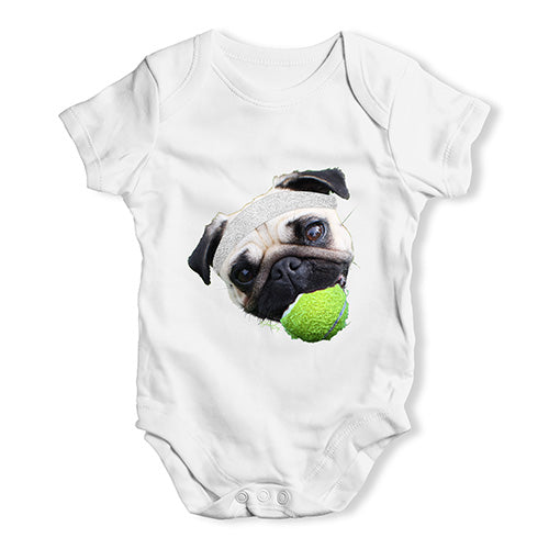 Babygrow Baby Romper Tennis Pug Baby Unisex Baby Grow Bodysuit 18-24 Months White