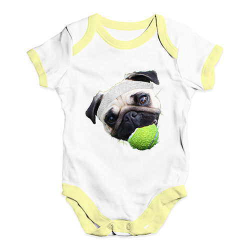 Funny Infant Baby Bodysuit Tennis Pug Baby Unisex Baby Grow Bodysuit Newborn White Yellow Trim
