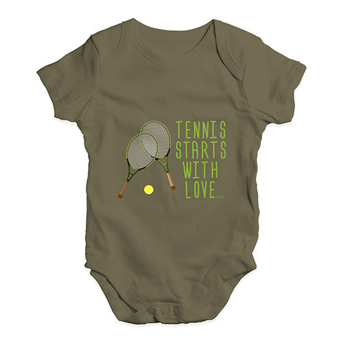 Funny Baby Clothes Tennis Starts With Love Baby Unisex Baby Grow Bodysuit 12-18 Months Khaki