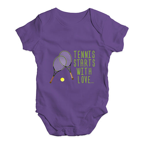 Funny Baby Onesies Tennis Starts With Love Baby Unisex Baby Grow Bodysuit 6-12 Months Plum