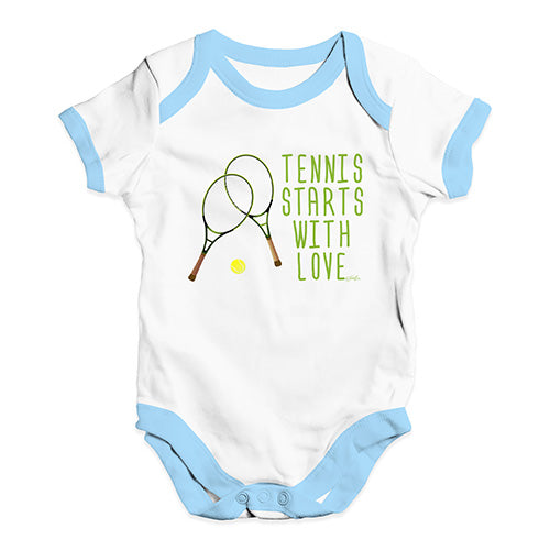 Cute Infant Bodysuit Tennis Starts With Love Baby Unisex Baby Grow Bodysuit 3-6 Months White Blue Trim