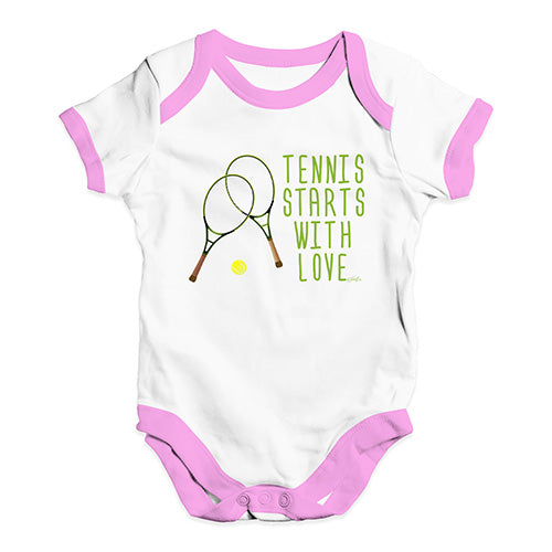 Funny Infant Baby Bodysuit Tennis Starts With Love Baby Unisex Baby Grow Bodysuit 0-3 Months White Pink Trim