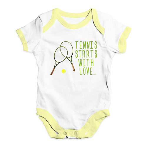 Baby Grow Baby Romper Tennis Starts With Love Baby Unisex Baby Grow Bodysuit 0-3 Months White Yellow Trim