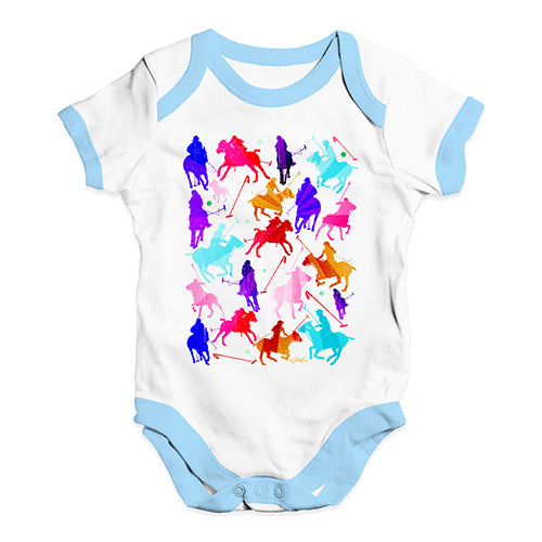 Bodysuit Baby Romper Polo Rainbow Collage Baby Unisex Baby Grow Bodysuit 12-18 Months White Blue Trim